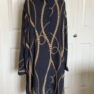 Navy Chain-Print Button-Front Women's Dress